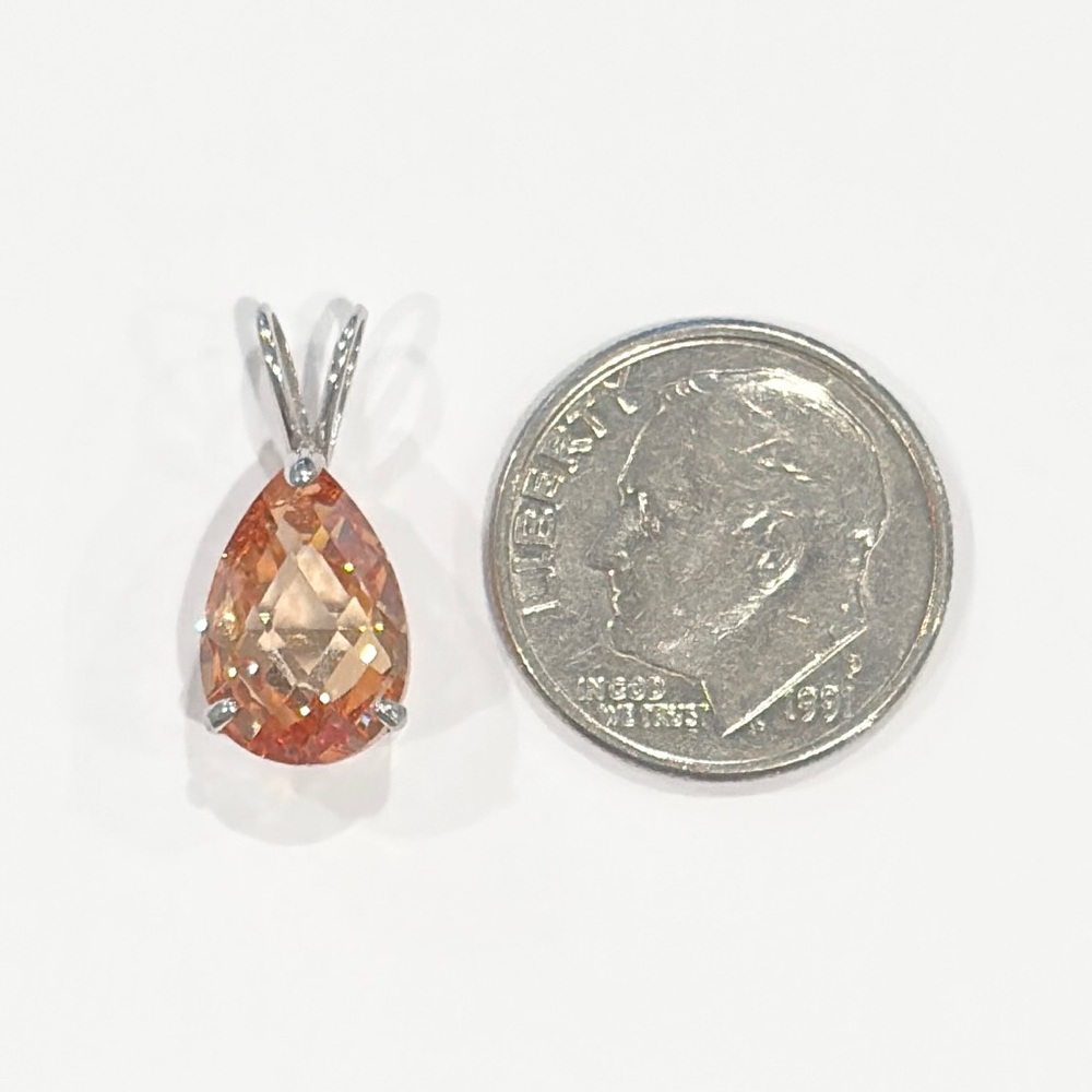 14K Citrine Teardrop Pendant, White Gold, Rose Pear Cut, Yellow Orange Cognac - Picture 16 of 16
